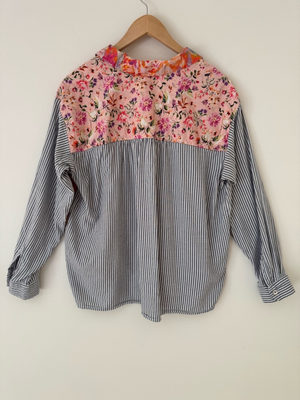 Maeve by Anthropologie The Clarissa High Low Button Down Stripe Floral Top Sz 14 - Picture 7 of 15